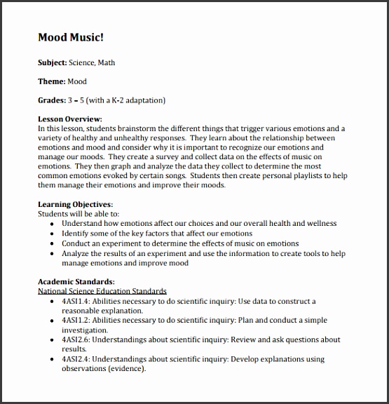 Mood Music Lesson Plan Free PDF Template