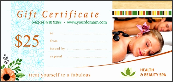 Sample SPA Gift Certificate