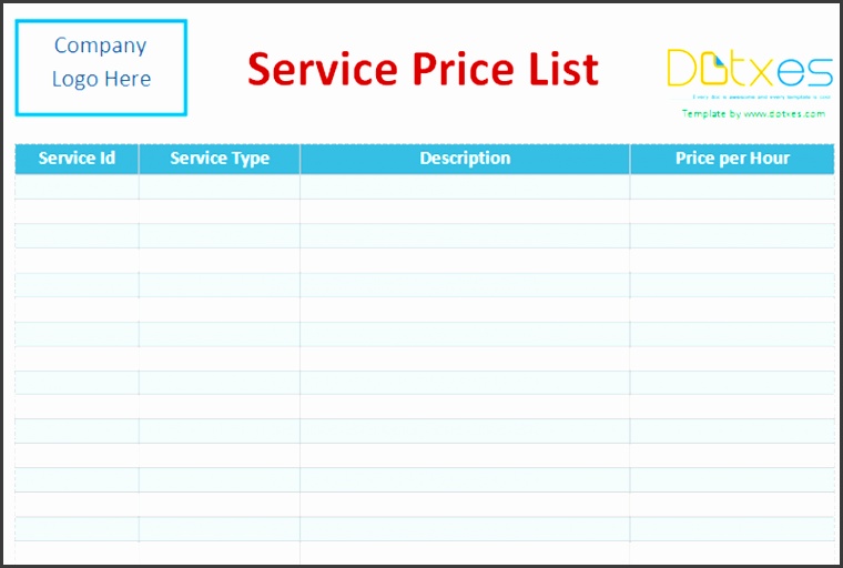 price list template for services
