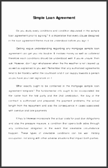 Simple Loan Agreement Template Word Staff South Africa Free Sample Contract Contracts Equipment Uk