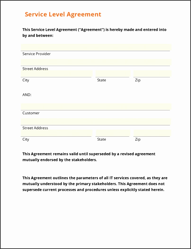 Service Level Agreement Template Doc