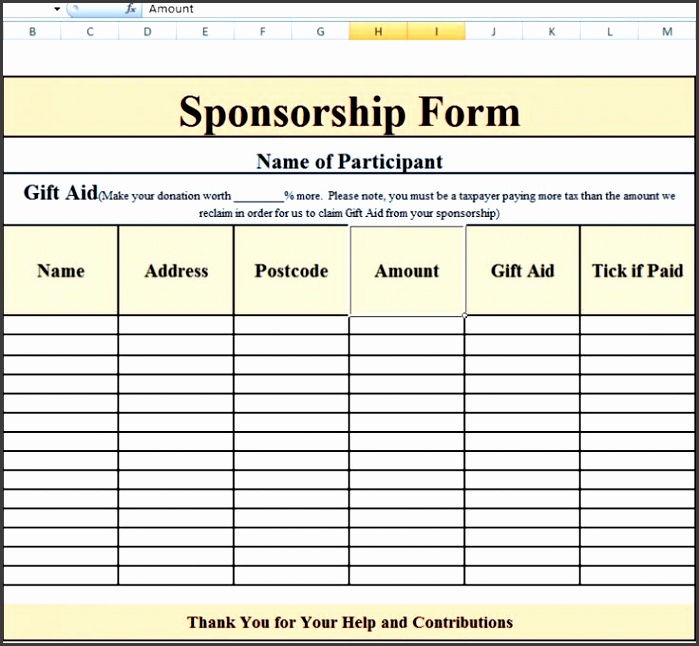 Blank Sponsorship Form Template