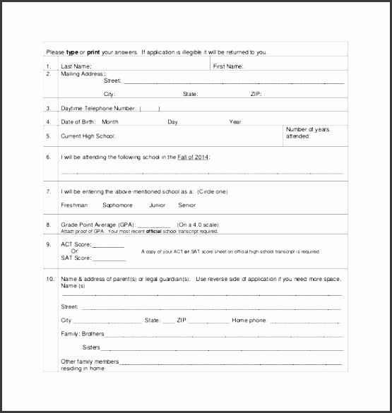 Scholarship Application Form Template PDF Format Free Download