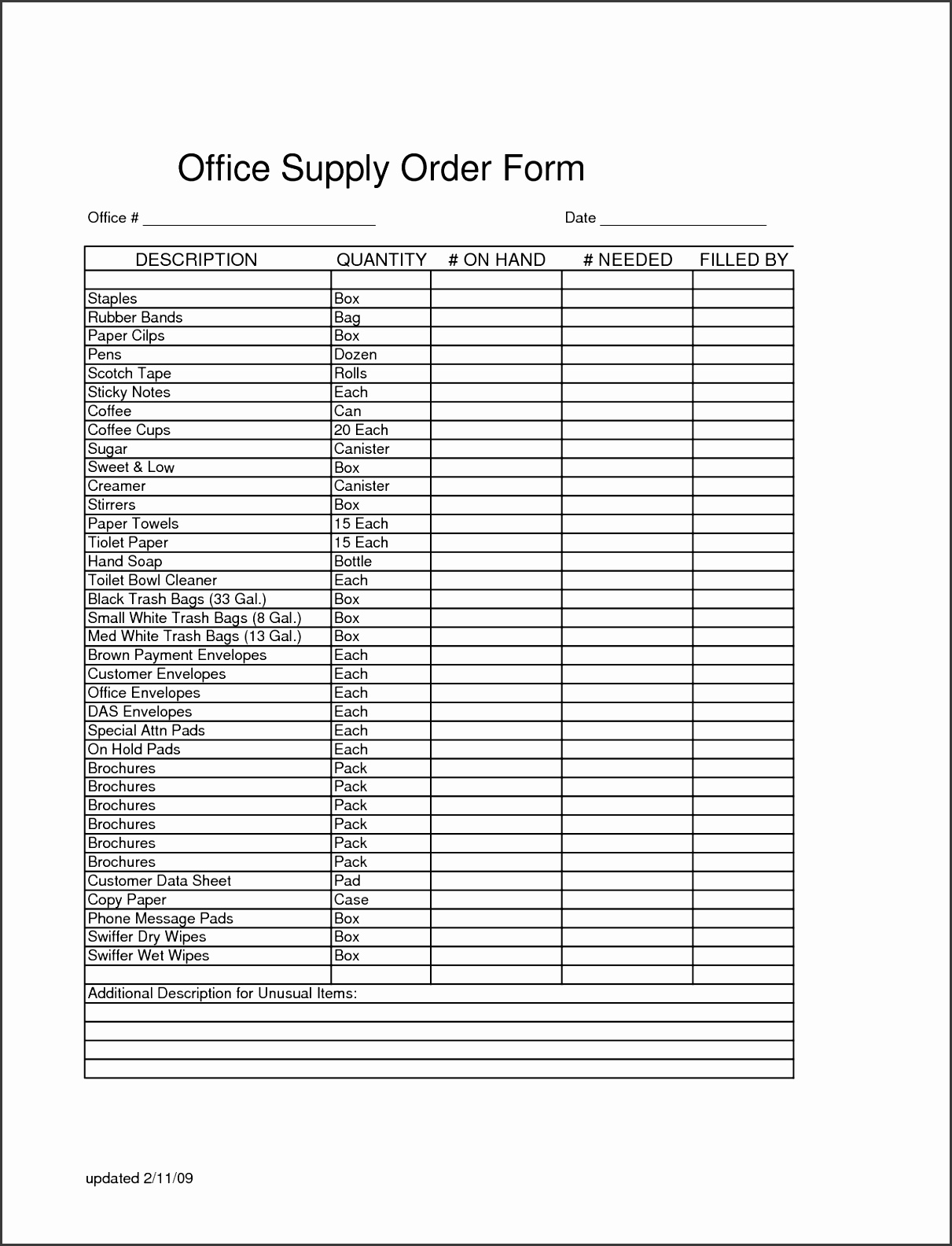 fice Supply Order Form Template
