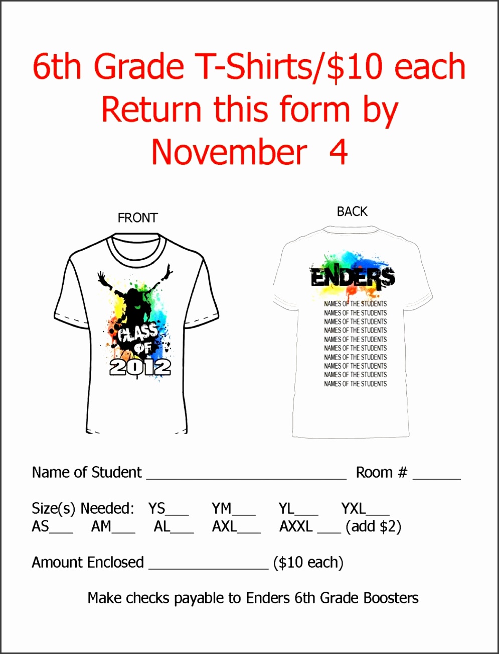T Shirt Order Form Template