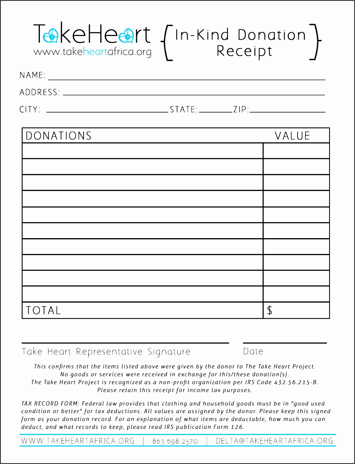 donation tax receipt template
