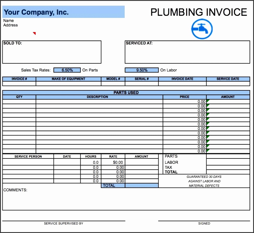 plumbing invoice template microsoft excel