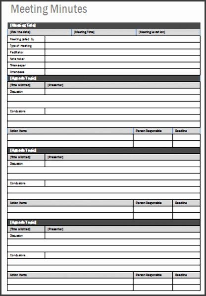 notes for meeting template