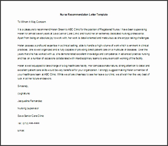 Sample Letter Re mendation Template Nursing Job Template