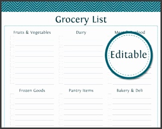 Grocery Shopping List with Categories Fillable Printable PDF Instant Download