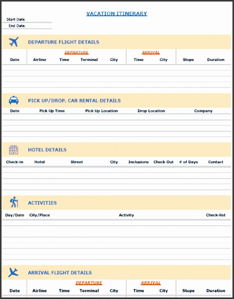 Vacation Itinerary Template Vacation Packing List Image