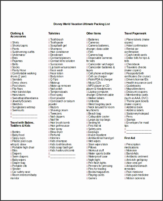 Disney Vacation Packing List