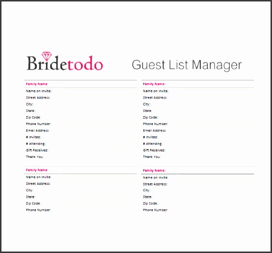 Wedding Guest List Printable