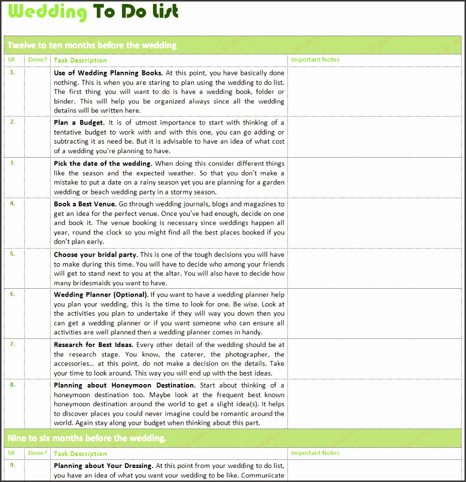 Wedding To Do List Template for Wedding Planning