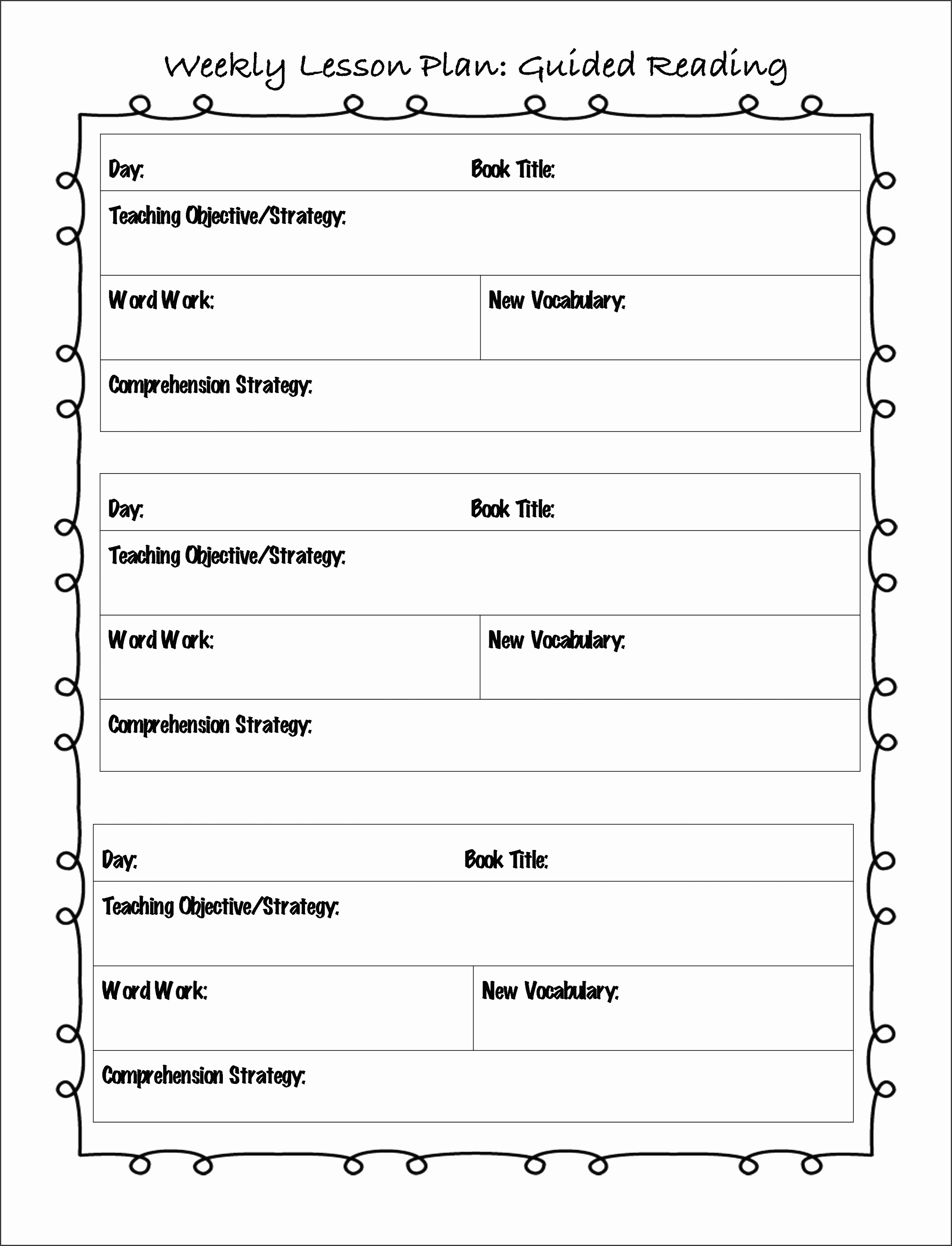 Weekly Guided Reading Lesson Plan Template