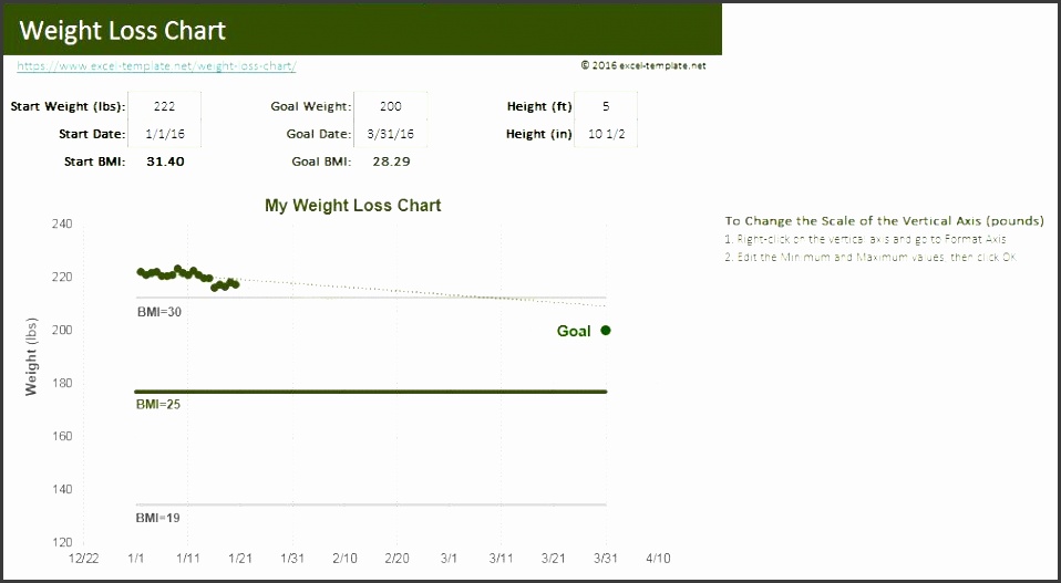 weight loss chart free excel template