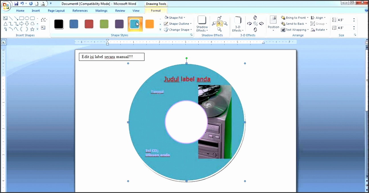 Cara membuat label CD di Microsoft word 2007