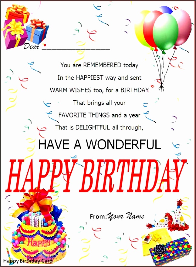 Birthday Card Word Template My Birthday Pinterest