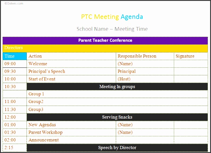 PTC meeting agenda template
