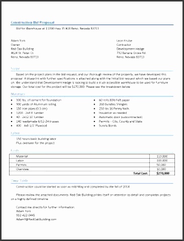 Construction Proposal Template Construction Bid Proposal