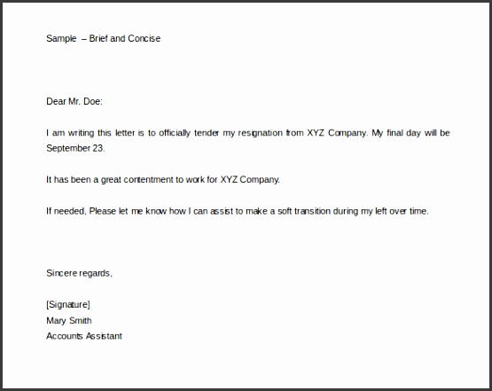 Brief and Concise Two Weeks Notice Letter Template Editable