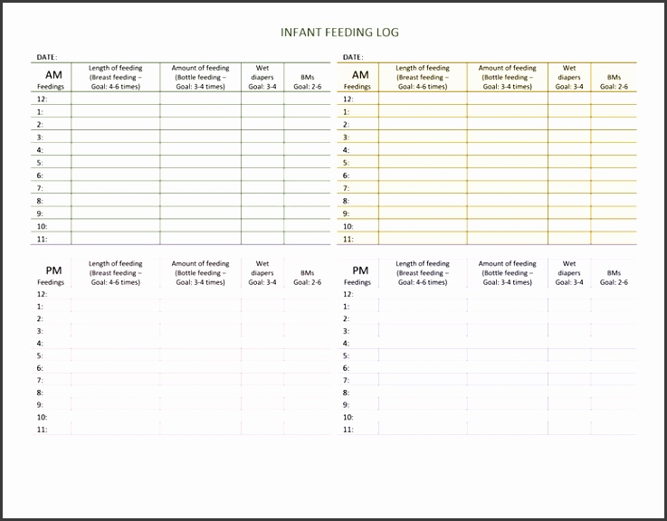 Infant feeding log