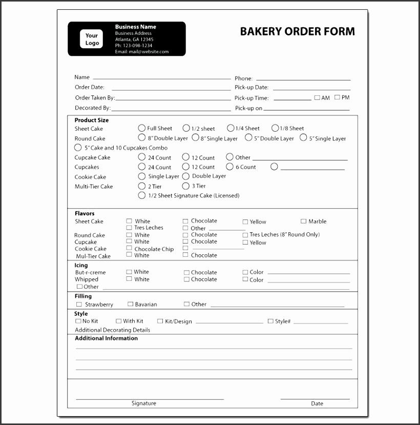 Cake Order Form Template Prices from $68 00 for 250