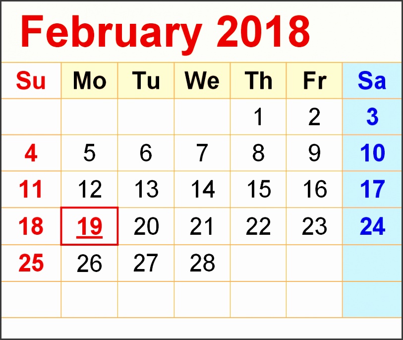 February 2018 Printable Calendar February 2018 blank calendar