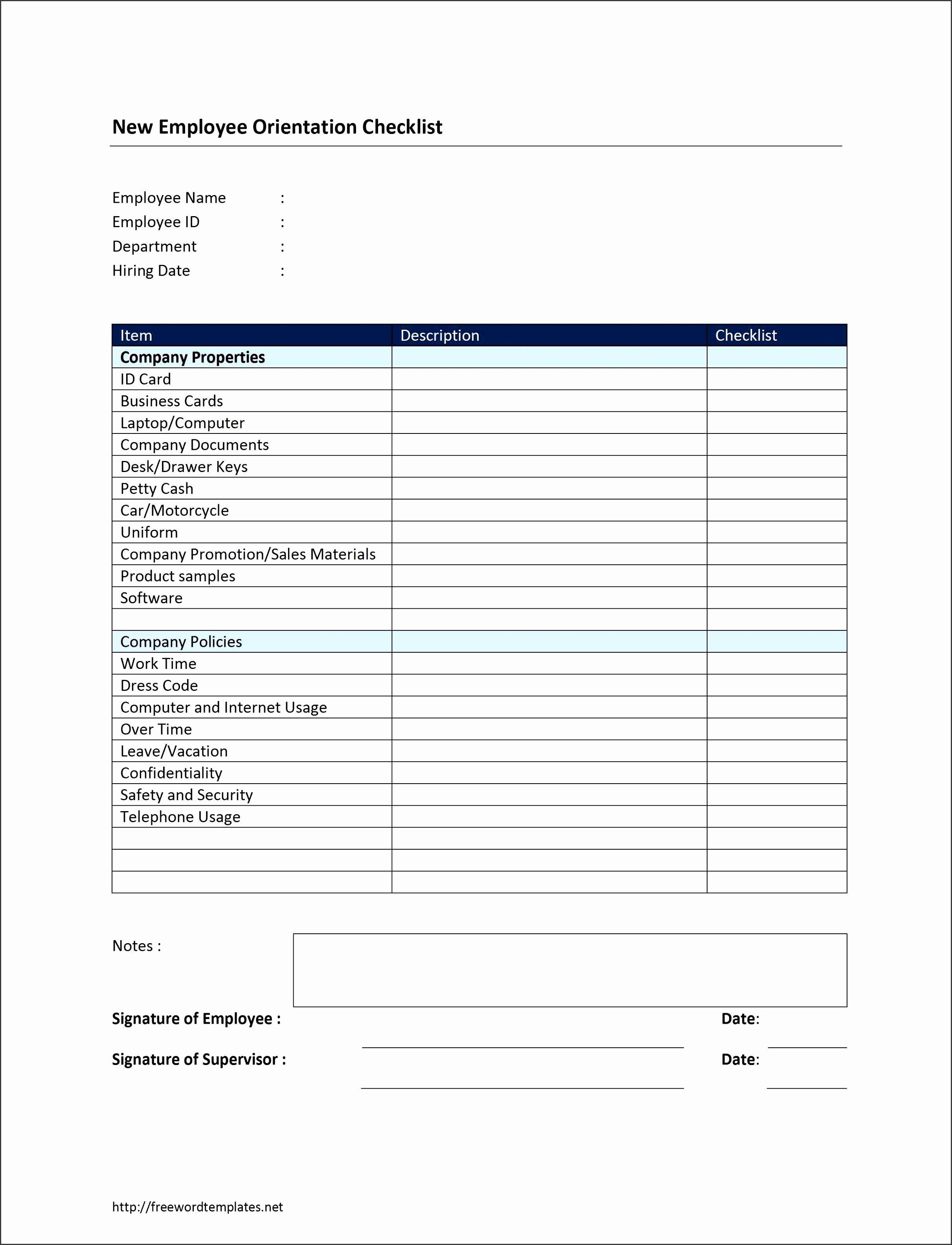Home · Business Template · Printable Employee Orientation Checklist Template