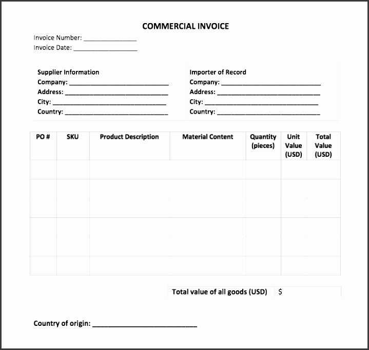 Blank mercial Invoice Template