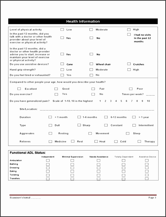 3 Blank Medicare Health Risk Assessment Form
