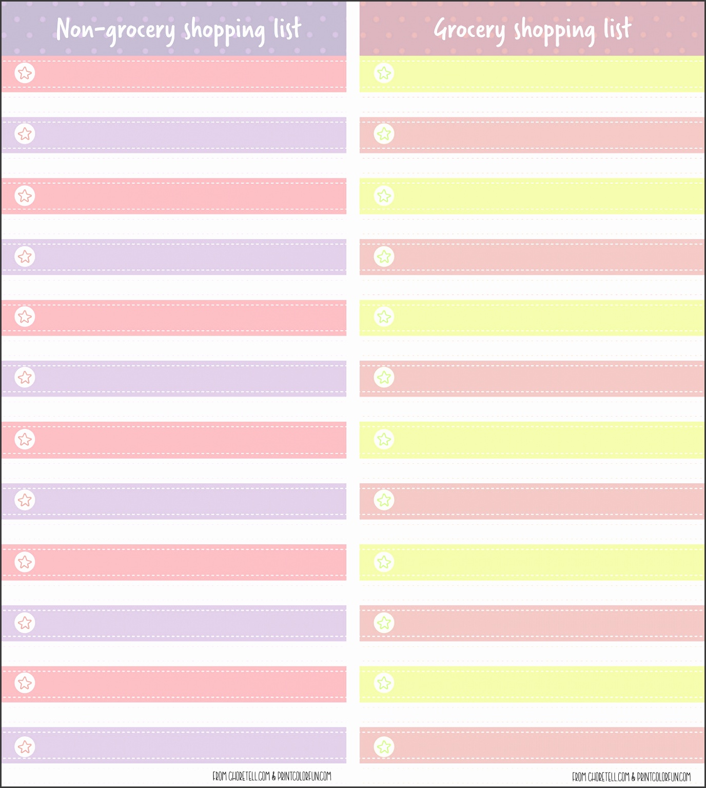 Printable grocery shopping list and non grocery list