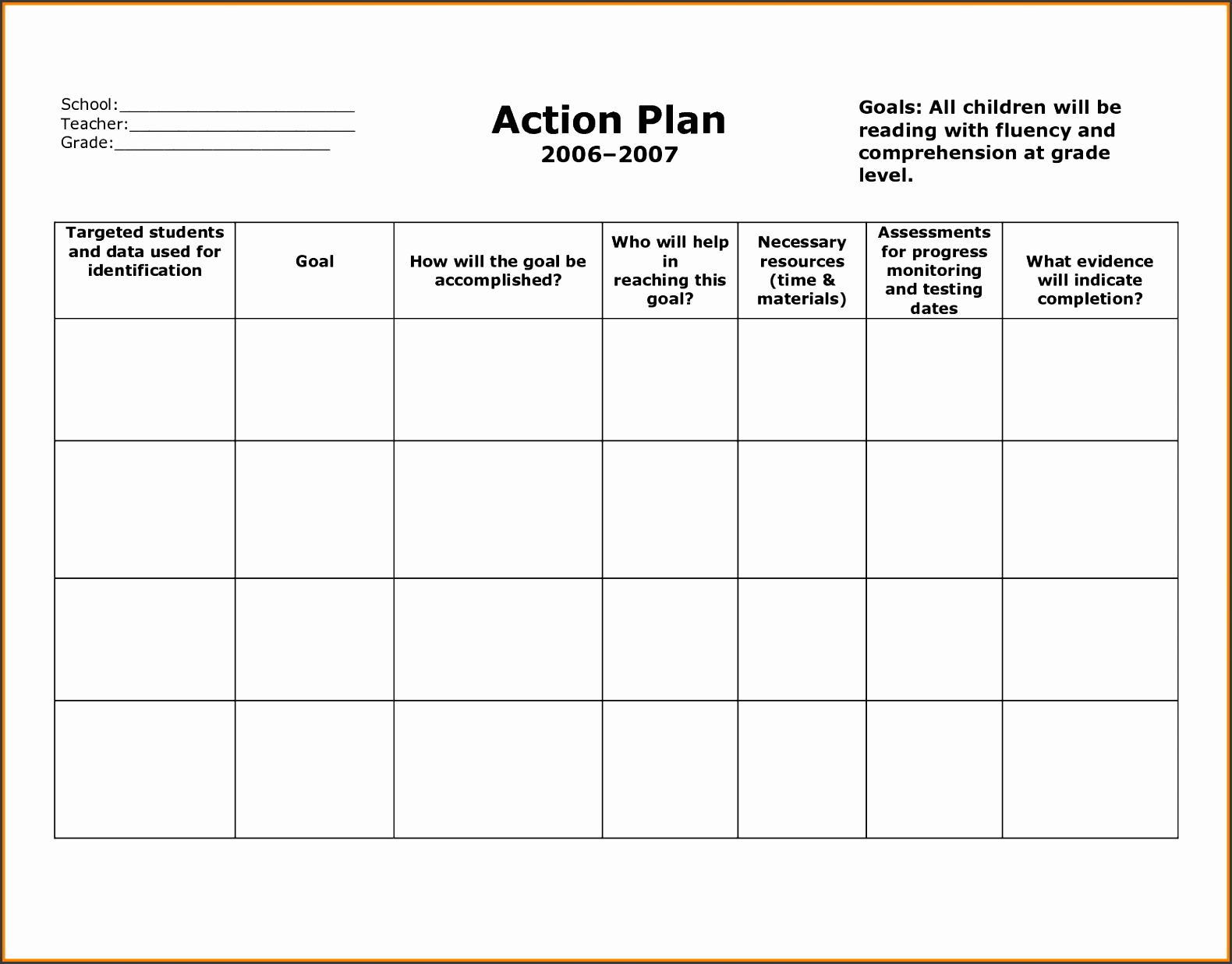 Efficient Action Plan Template Word Sample For School With Title intended for Action Plan Template Word