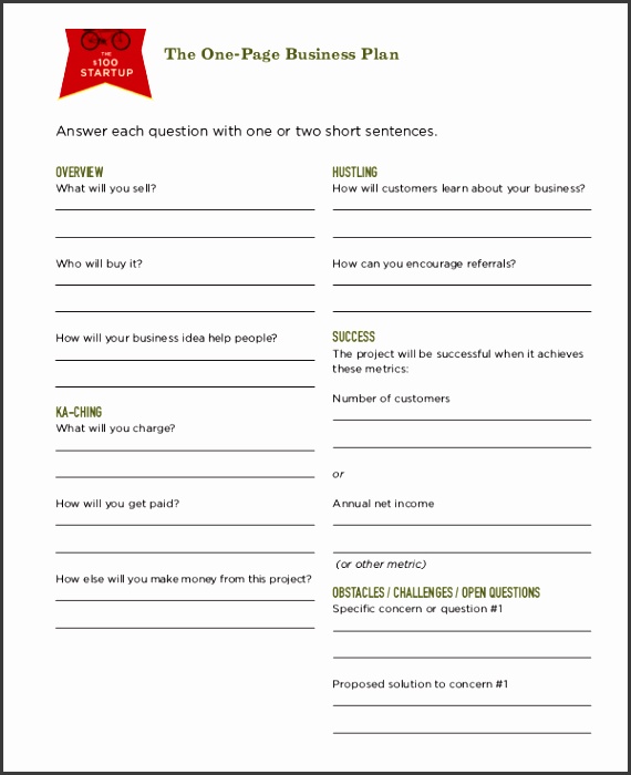 e Page Business Plan Free Template