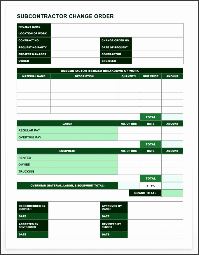 Subcontractor Change Order Request Form