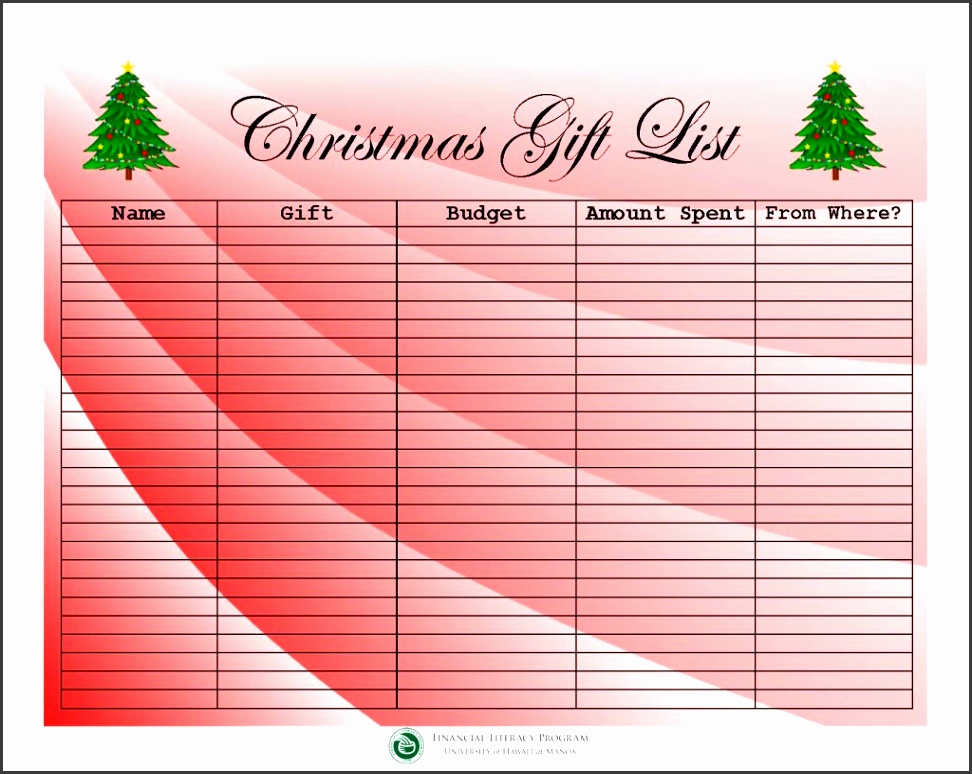 Christmas Gift List Template