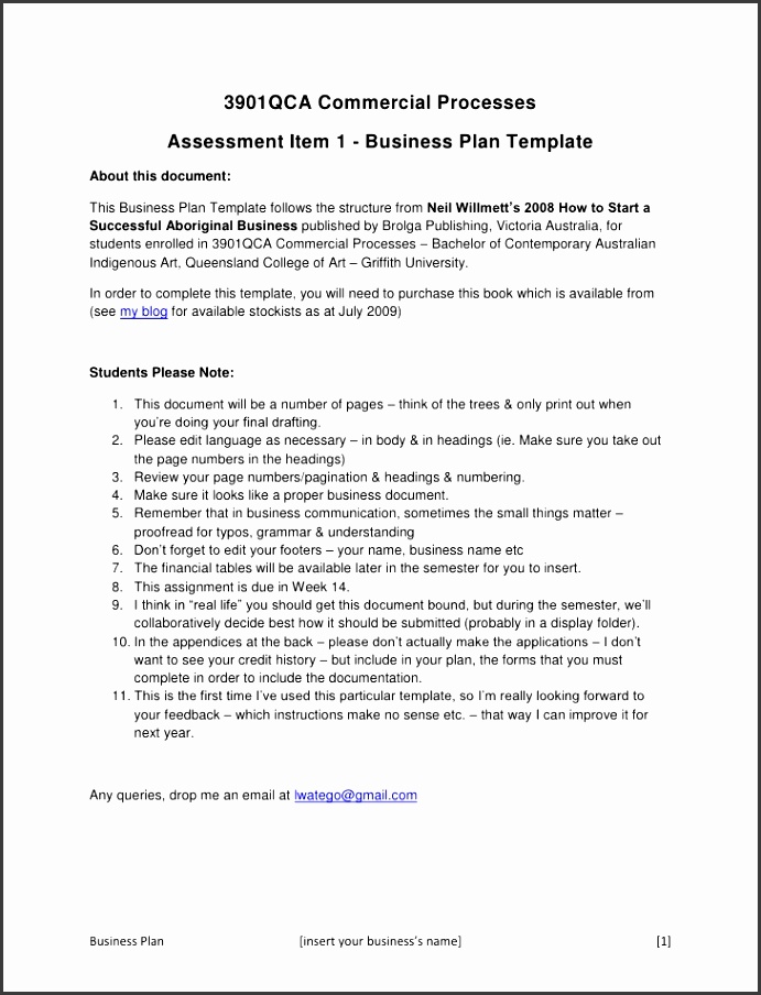 3901QCA mercial Processes br Assessment Item 1 Business Plan Template br