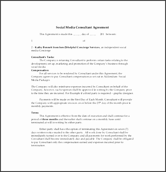 Social Media Consultant Agreement Template PDF Format
