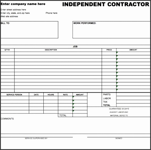 Free Independent Contractor Invoice Template Excel Pdf Word Labour Invoice Template