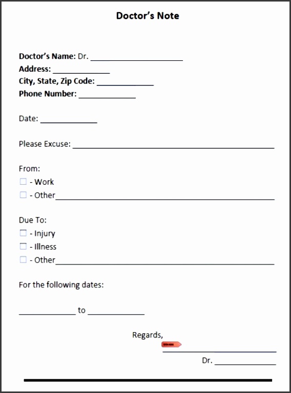 pretend doctors note template