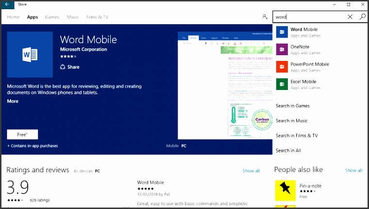 fice Mobile Windows store