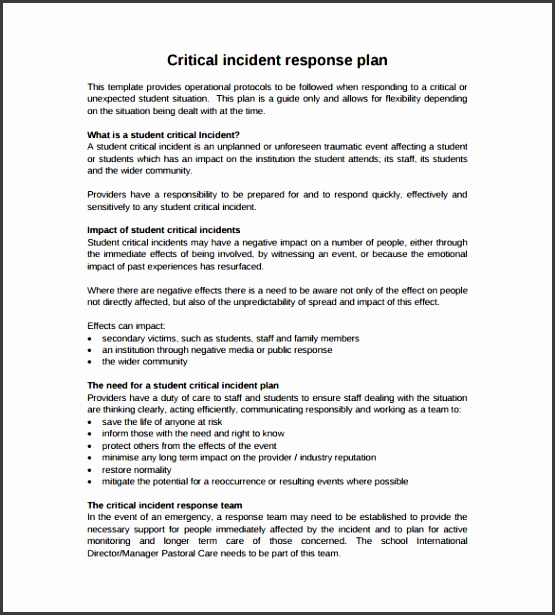 Critical Incident Response Plan Example PDF Free Download