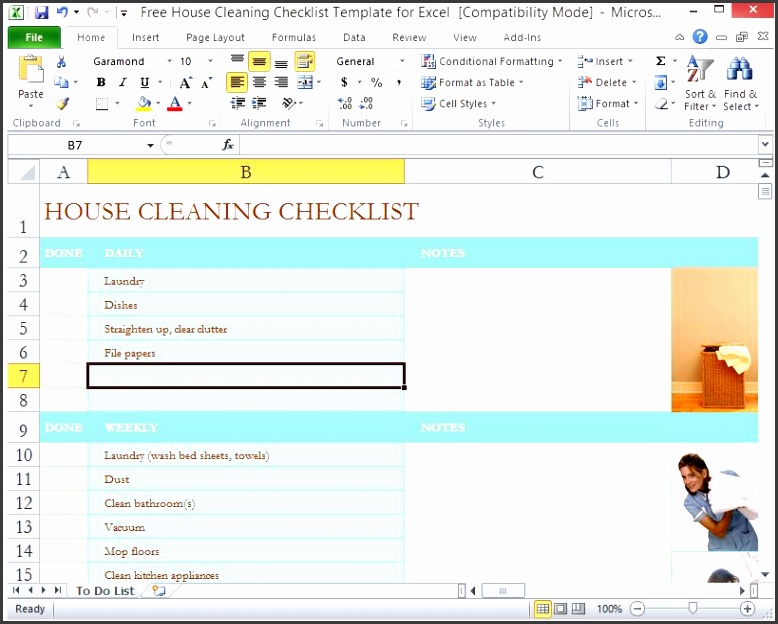 free house cleaning checklist template for excel 1