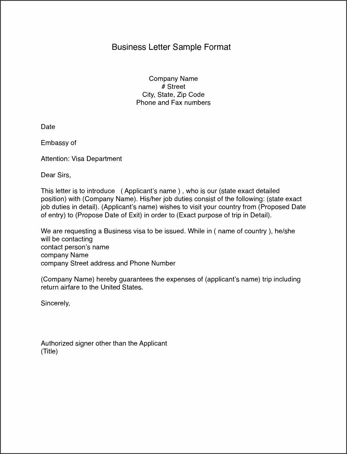 Sample Business Letter Format Example