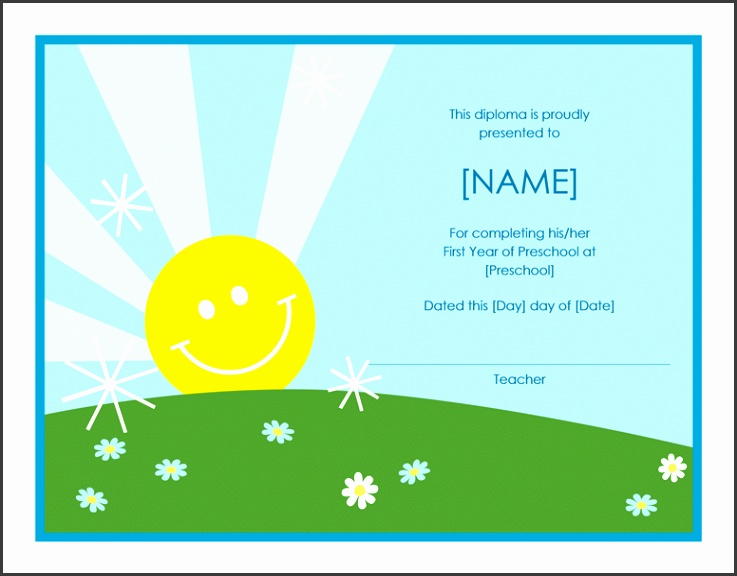 Preschool diploma certificate Sunshine design