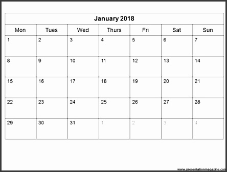2018 Monthly Calendar Template
