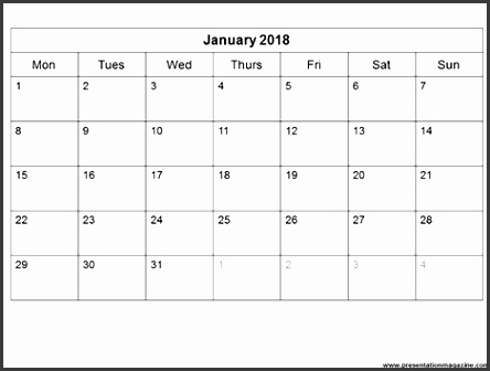 2018 Monthly Calendar Template