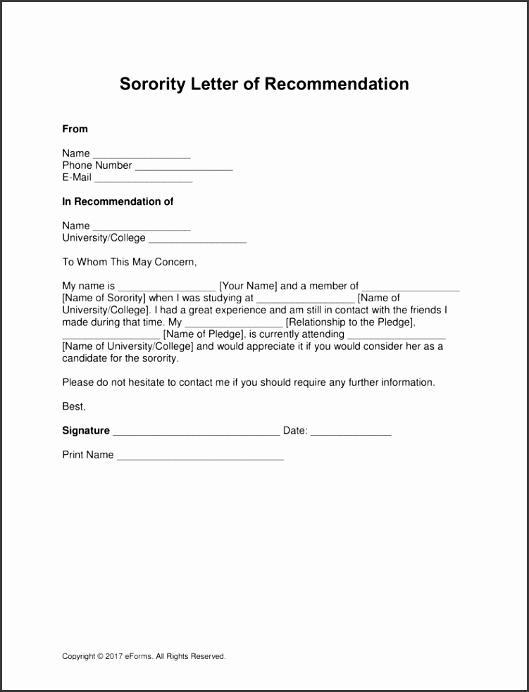 Free Sorority Re mendation Letter Template with Samples PDF Word