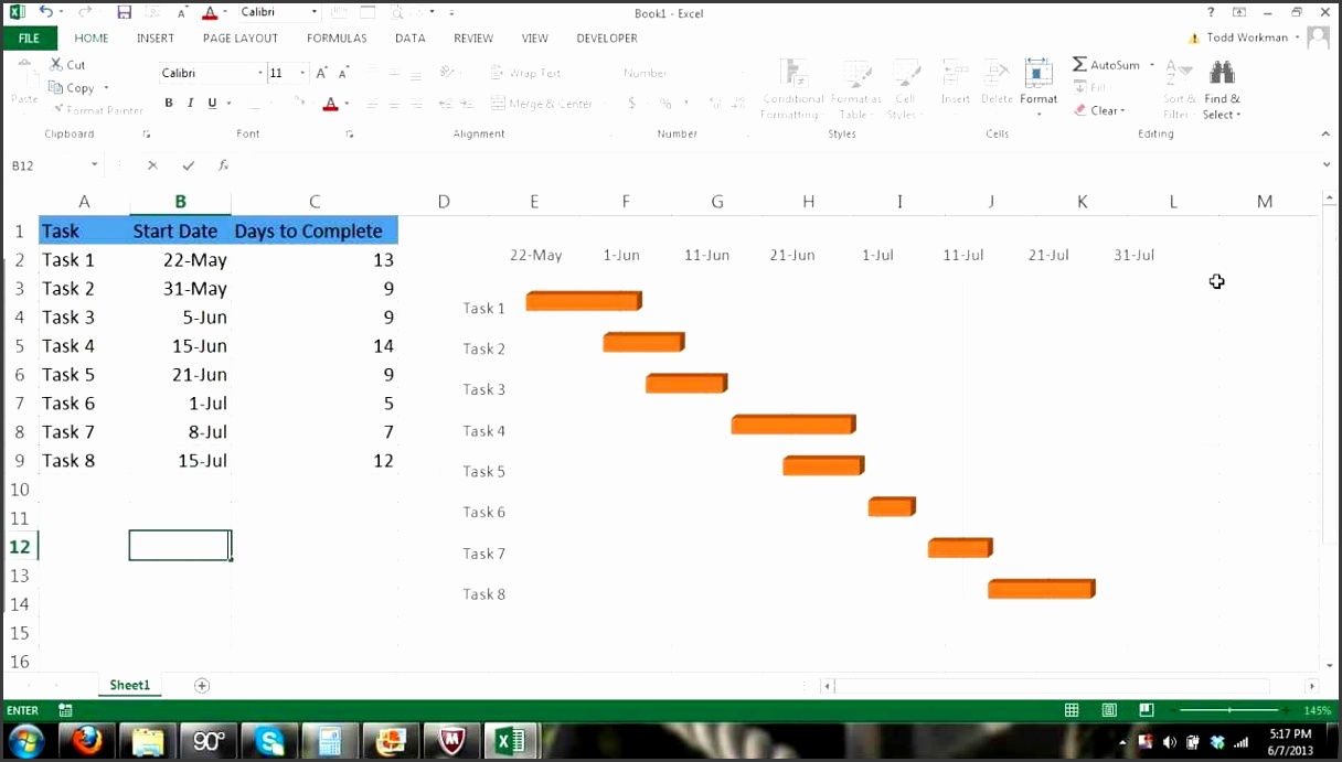 Gantt Chart Excel Tutorial How to make a Basic Gantt Chart in Microsoft Excel 2013