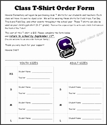 Class T Shirt Order Form